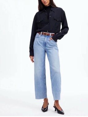 Madewell Curvy The Perfect Vintage Wide-Leg Crop Jean Blue High Rise Raw Hem